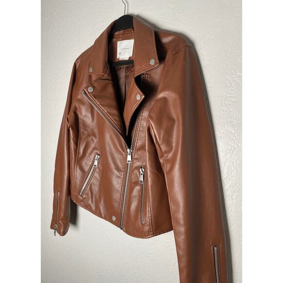 Anthropologie Women's The Saige Faux Vegan Leather Moto Jacket Brown City Biker - Picture 6 of 12